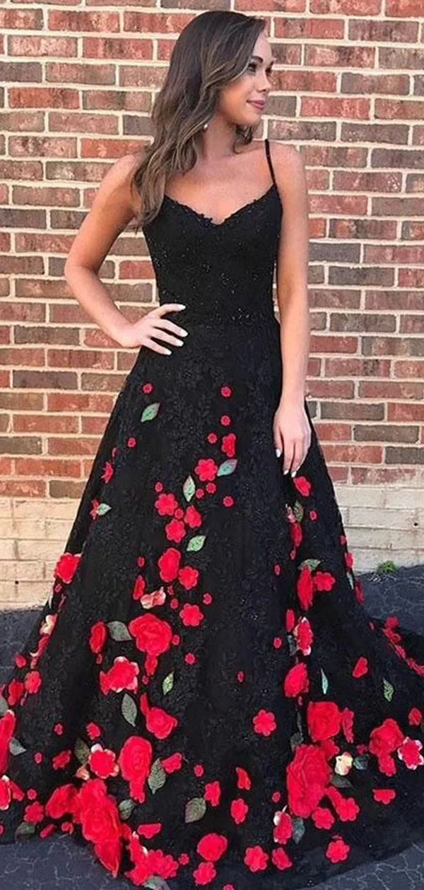 A-line Lace Long Prom Dresses, Appliques Elegant 2020 Long Prom Dresses