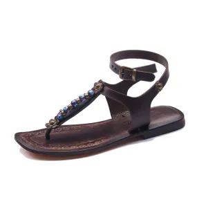 Brown Leather Ankle Sandals For Womens