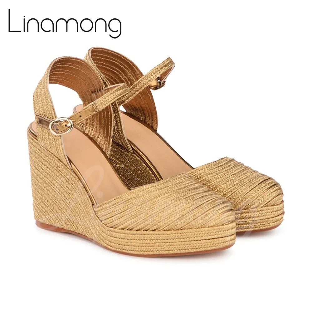 Gold Raffia Wedge Sandals