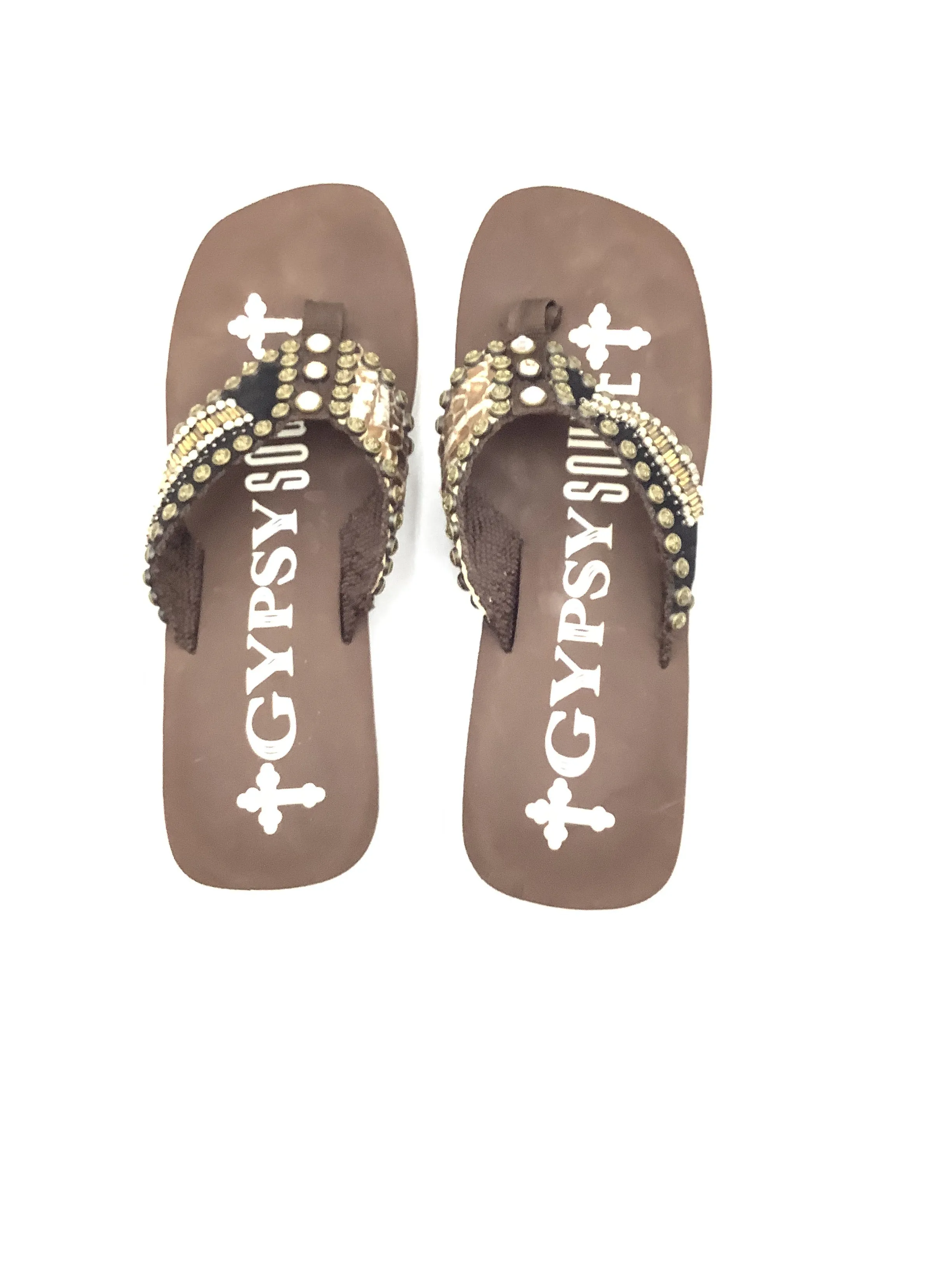 Gypsy Soule Women's Sandal Brown Swarovski Crystals Size: 11