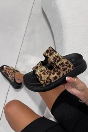 HAZEL Chunky Studded Buckle Sandals - Leopard