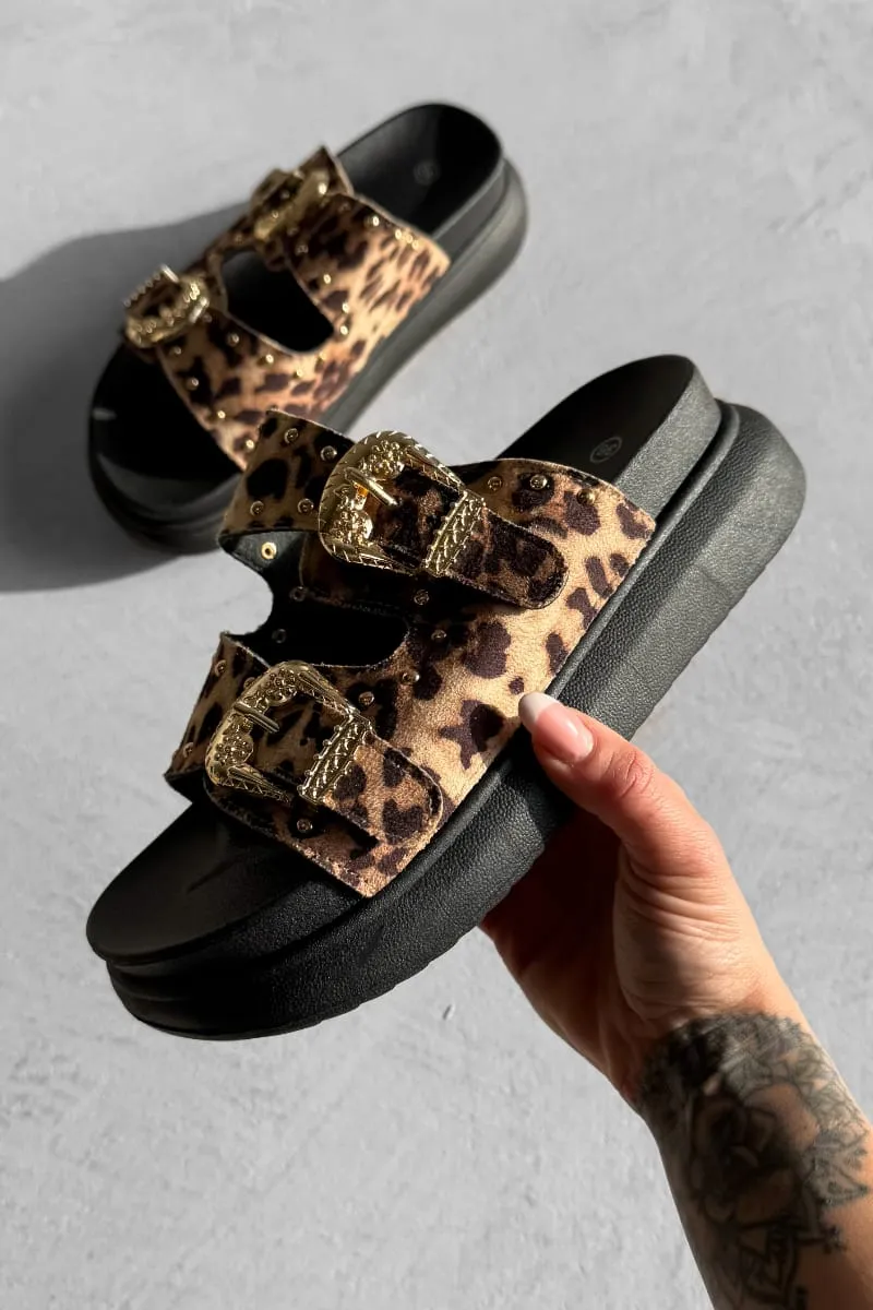 HAZEL Chunky Studded Buckle Sandals - Leopard