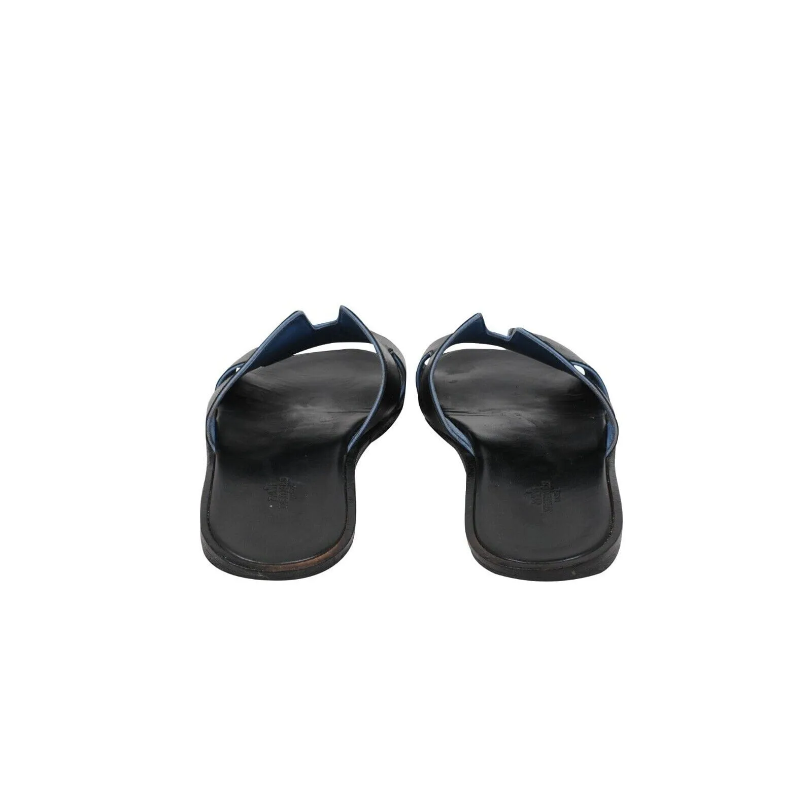Izmir Sandals Black Blue Leather Slides H Logo Slippers