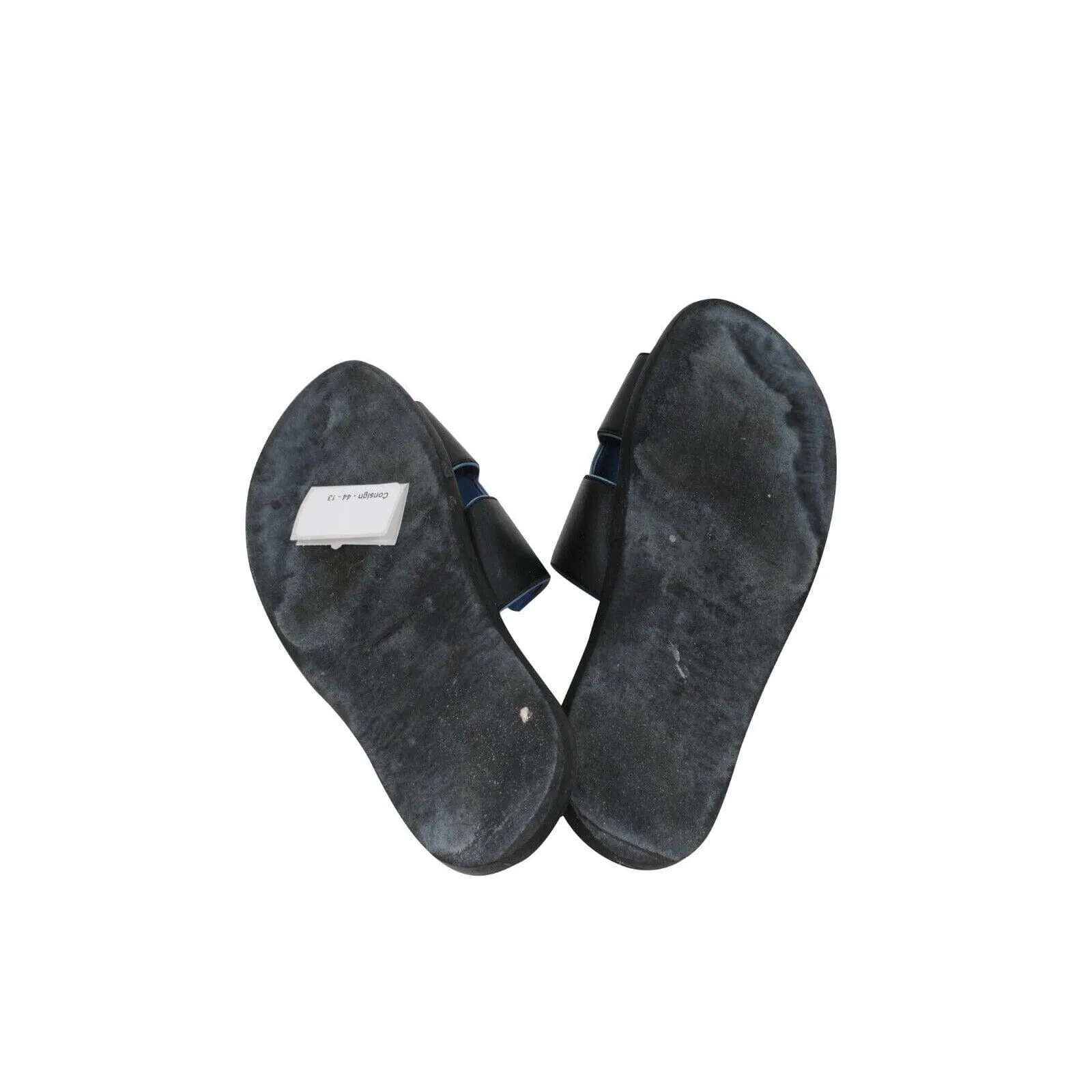 Izmir Sandals Black Blue Leather Slides H Logo Slippers