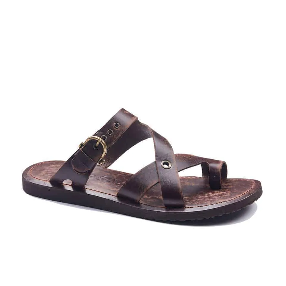Mens Leather Slides Toe Thongs Buckle Sandals