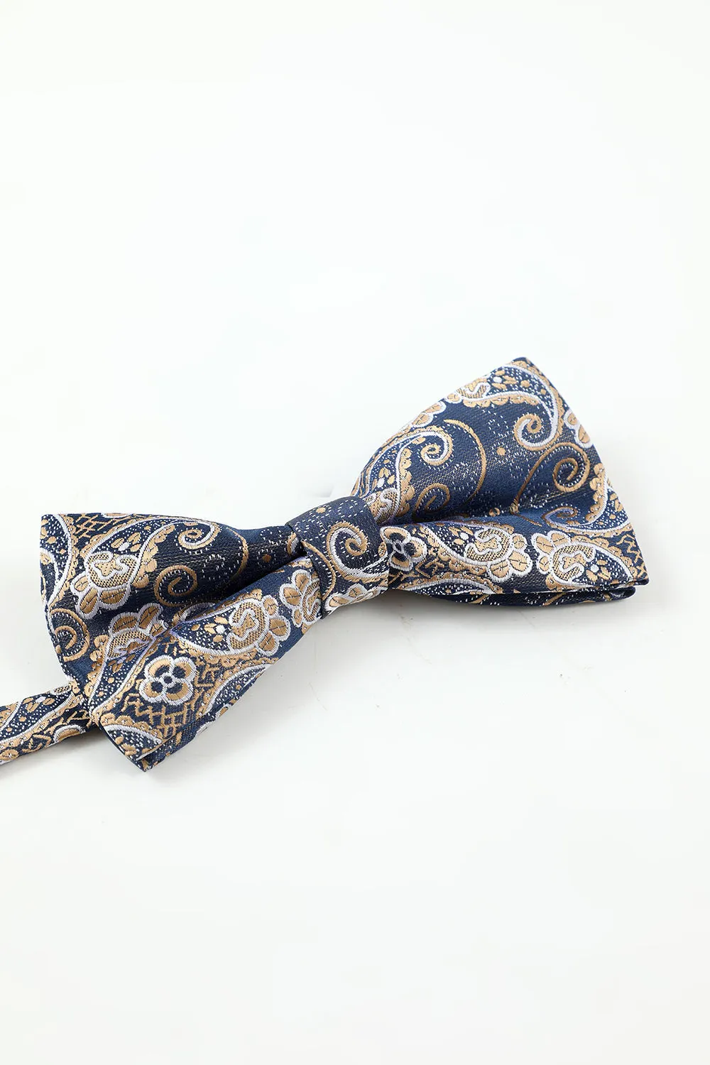 Men's Navy Jacquard 5-Piece Accessory Set Tie and Bow Tie Pocket Square Flower Lapel Pin Tie Clip