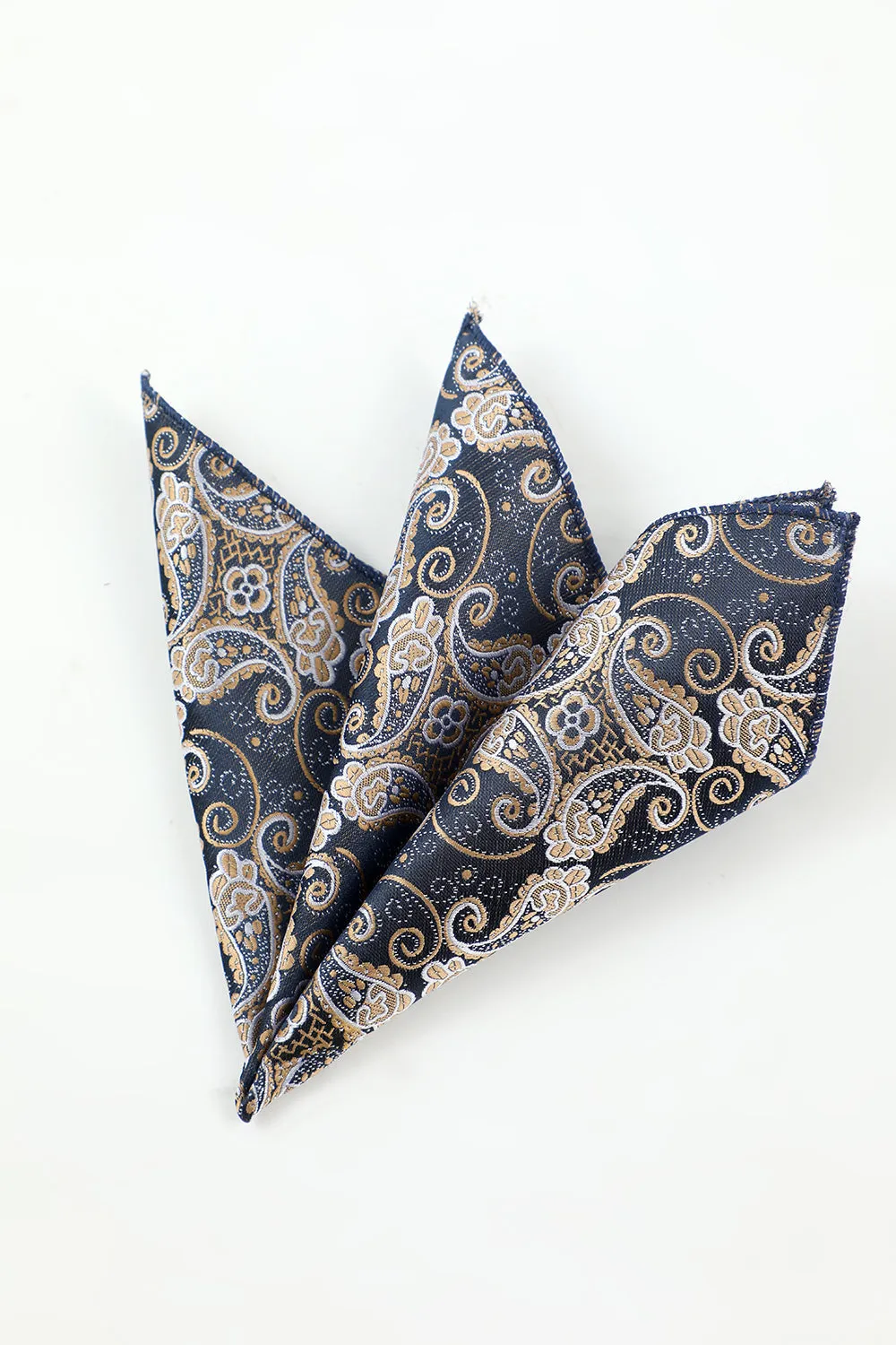 Men's Navy Jacquard 5-Piece Accessory Set Tie and Bow Tie Pocket Square Flower Lapel Pin Tie Clip