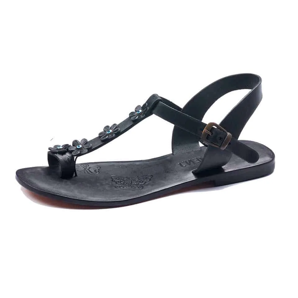 Tan Leather Toe Loop Sandals For Womens