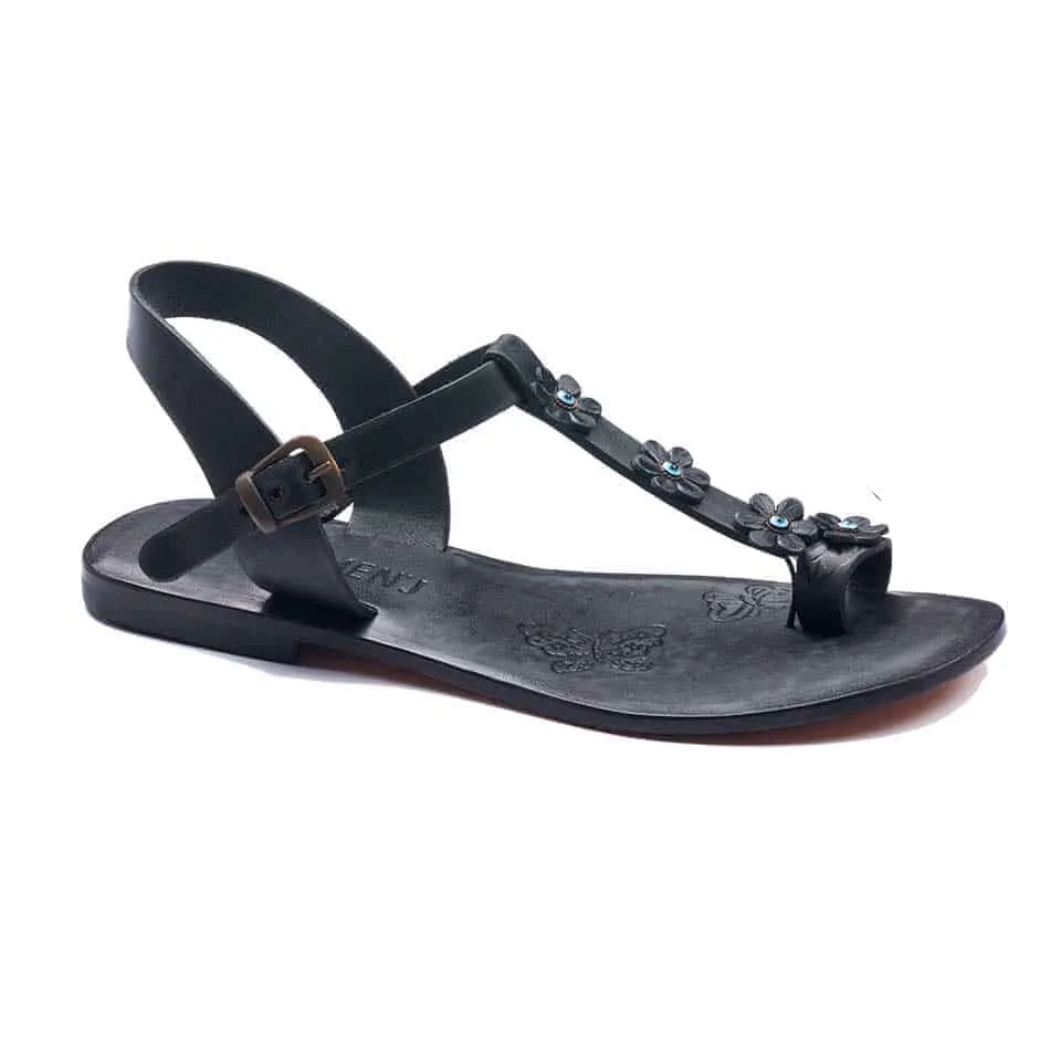 Tan Leather Toe Loop Sandals For Womens