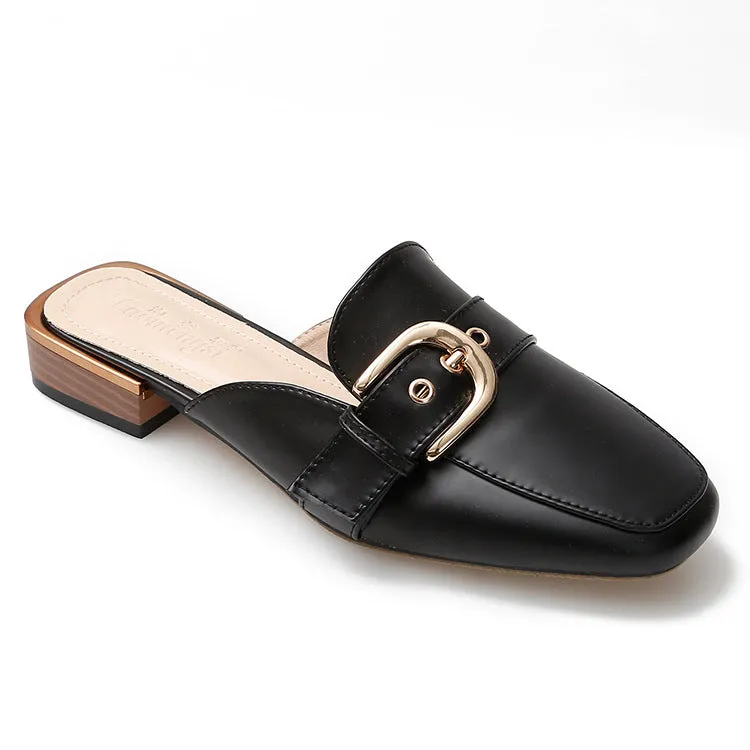 Women's low heel slip on mules | Flat summer closed toe slippers