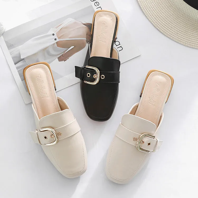Women's low heel slip on mules | Flat summer closed toe slippers