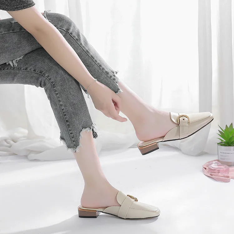 Women's low heel slip on mules | Flat summer closed toe slippers