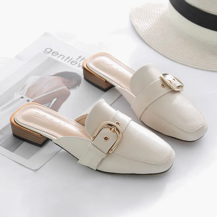 Women's low heel slip on mules | Flat summer closed toe slippers